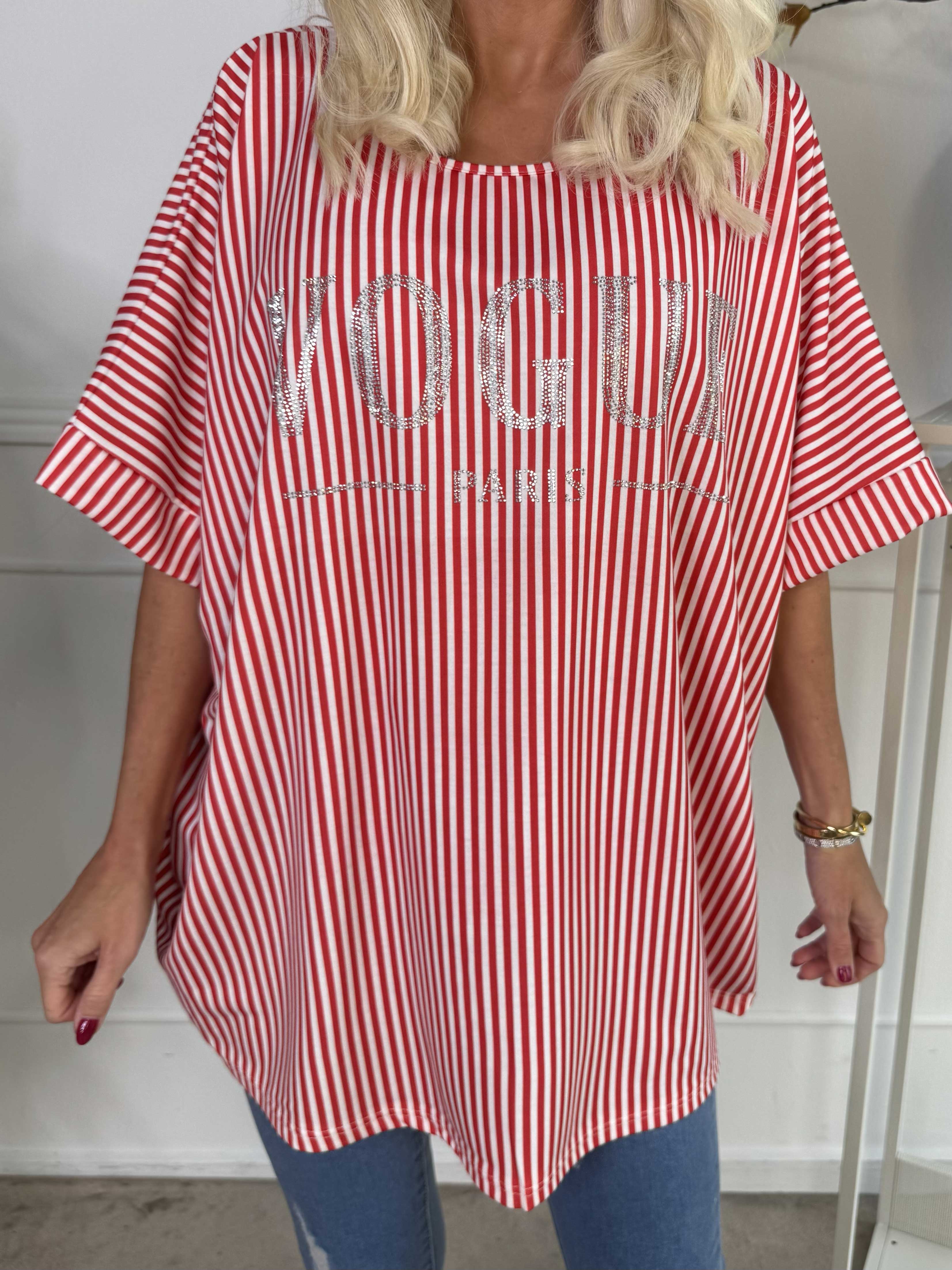 Mintu Stripe - Mjuk t-shirt med vogue stående med glittrande similisten